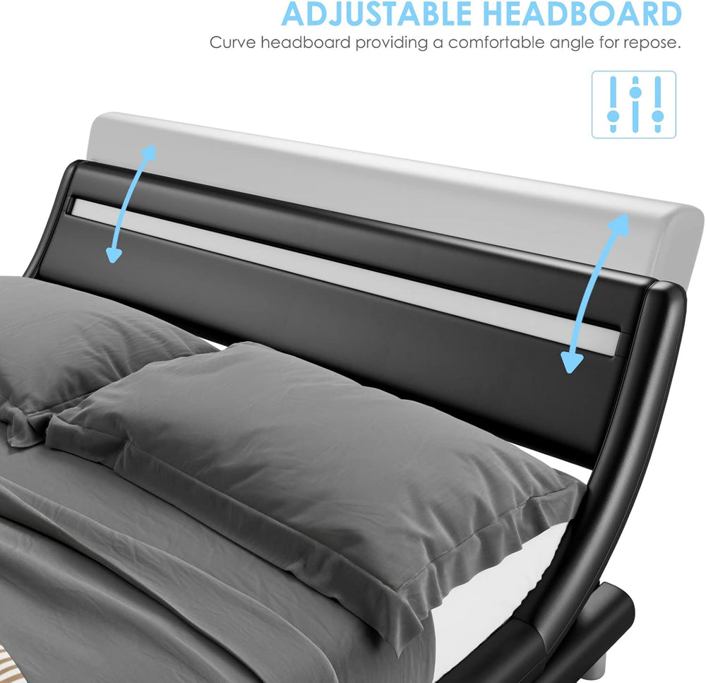 Keyluv Upholstered Full LED Bed Frame with Headboard, Modern Low Profile Plat...