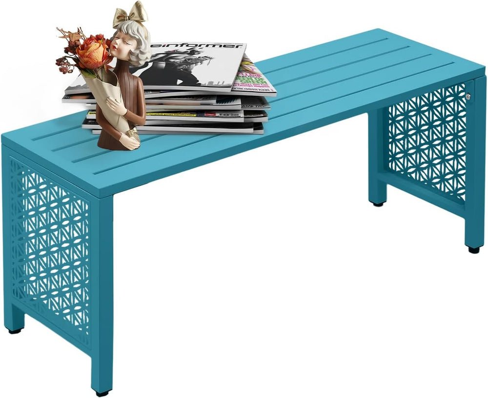 VINGLI 40in Outdoor Metal Bench, All-Weathe Backless Patio Bench with Slatted...