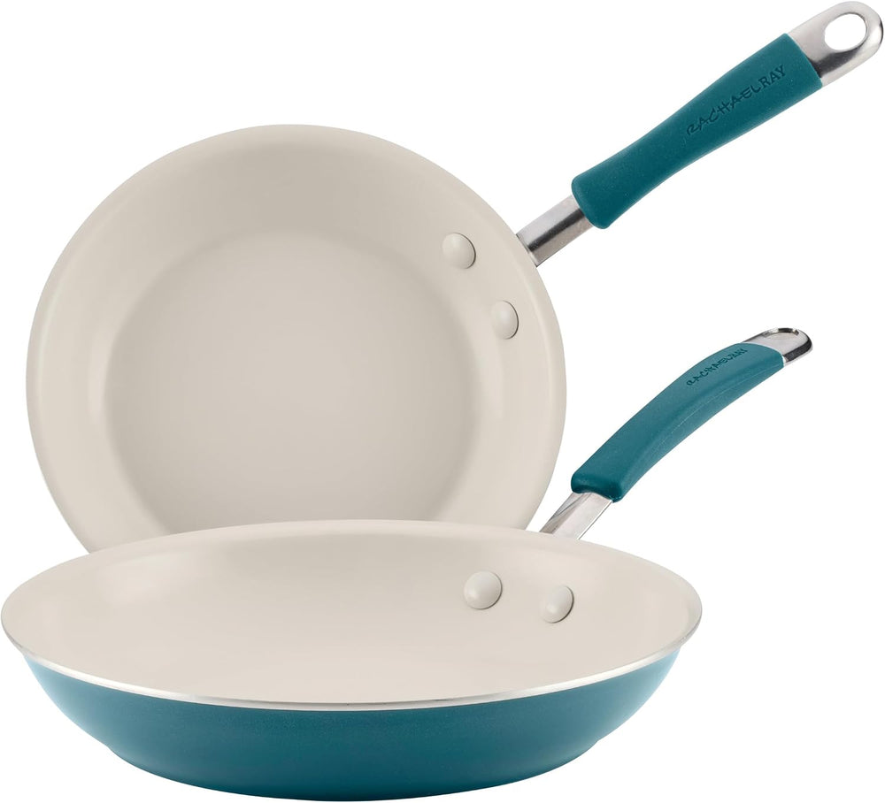Rachael Ray Cucina Ceramic Nonstick Frying Pans/Skillet Set, Dishwasher Safe