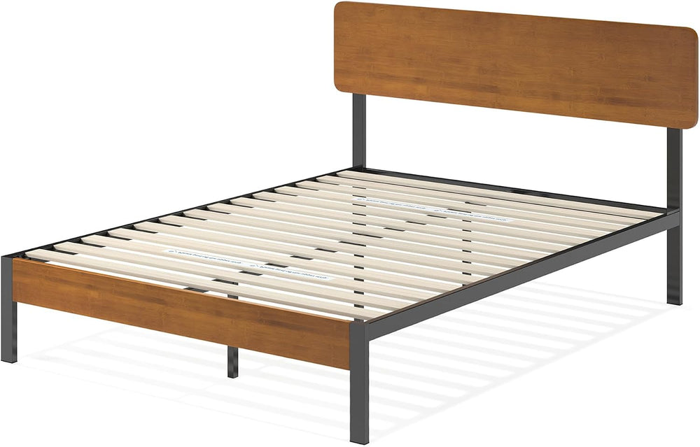 ZINUS Olivia Metal and Wood Platform Bed Frame / No Box Spring Needed / Wood ...