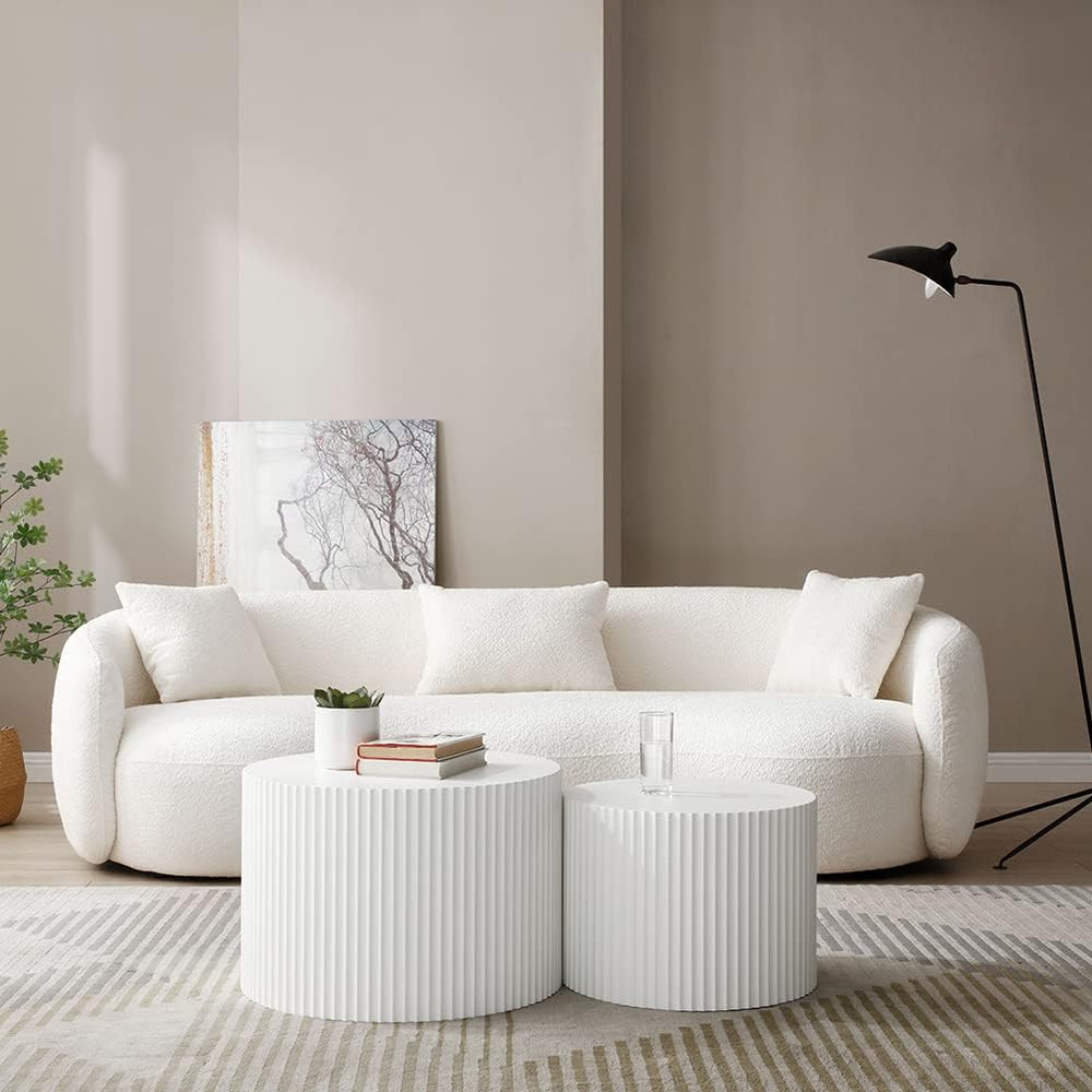 White Round Coffee Table Nesting Coffee Table Set of 2 Contemporary Circle Co...