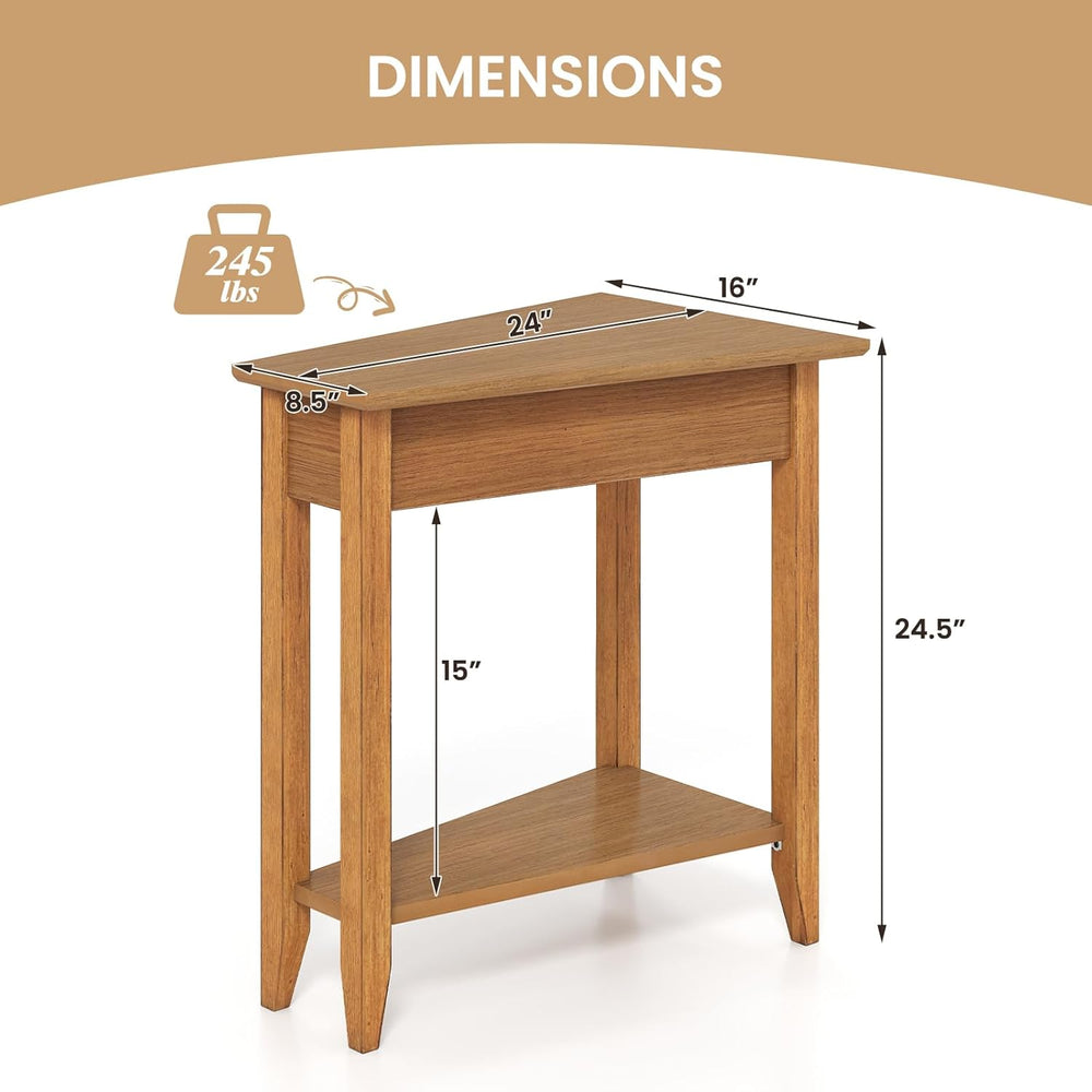 GOFLAME 2-Tier Wedge End Table Set of 2, Narrow Triangle Side Table with Stor...