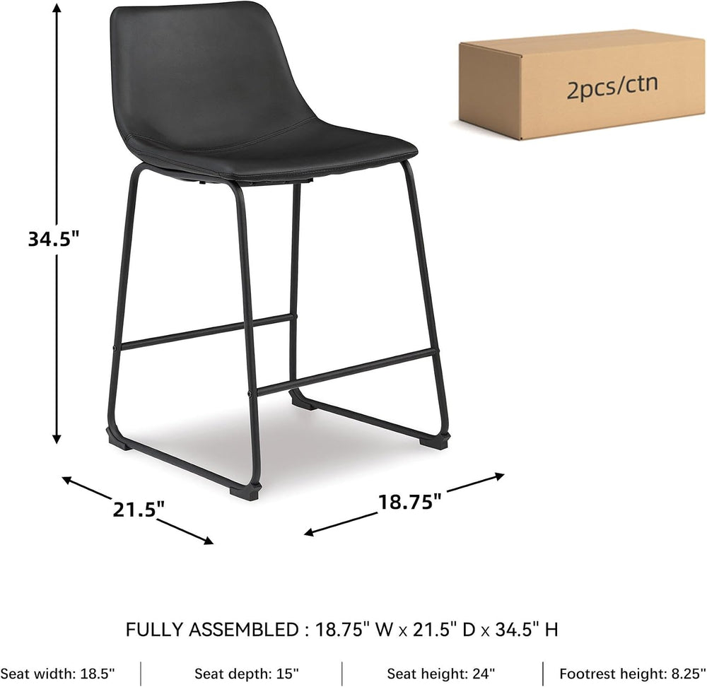 Signature Design by Ashley Counter Height Bar Stool, Set of 2, Black