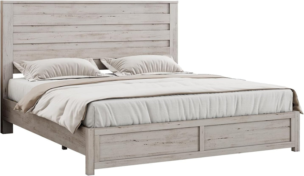 LUXOAK Full Farmhouse Bed Frame with 49" Tall Headboard