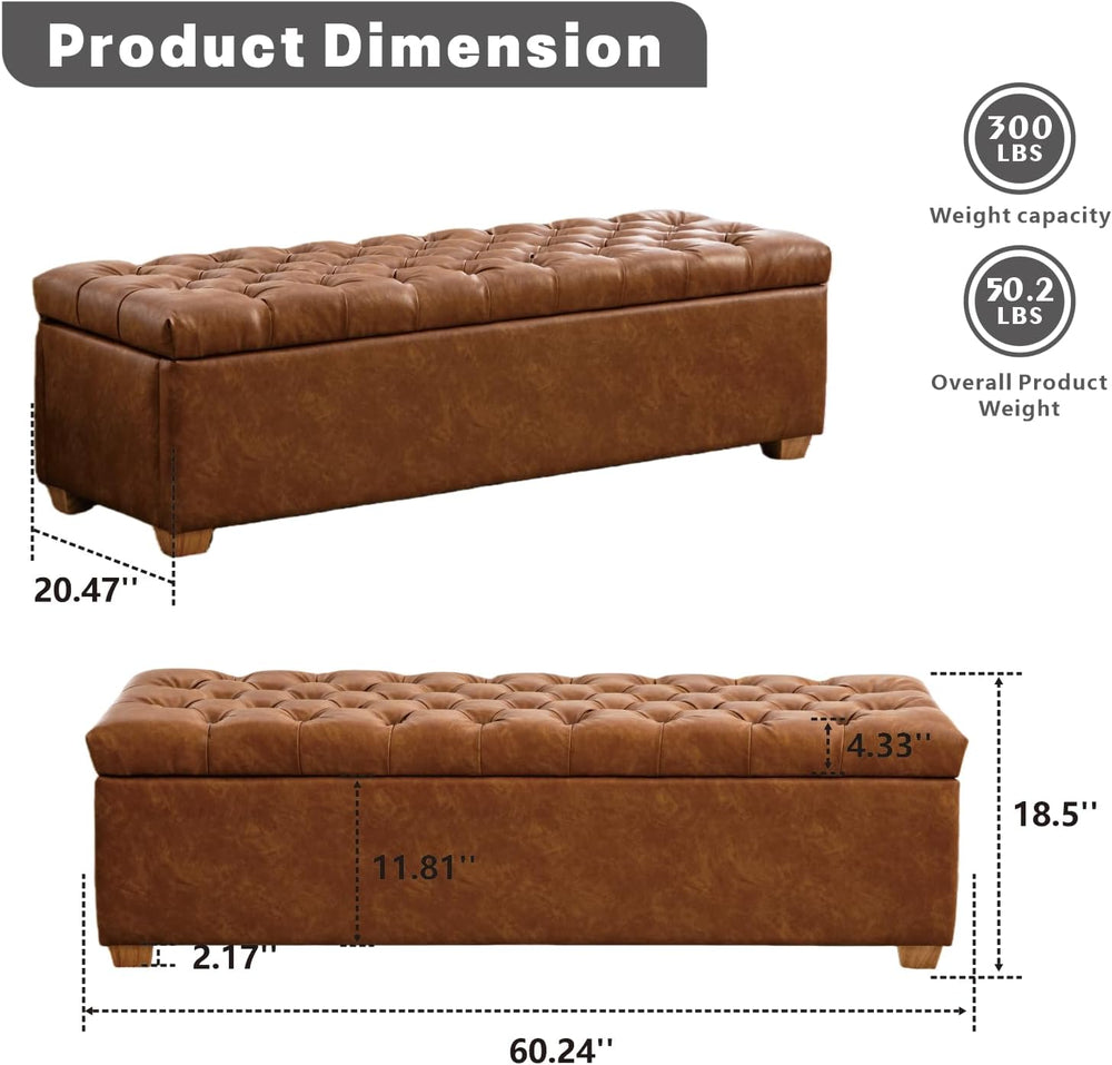 Chifee & Vingol 60" PU Ottoman with Storage Oversized End of Bed Sto...