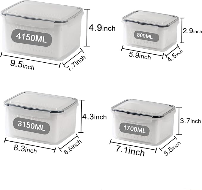 4 Pack Large Fridge Food Storage Container Set