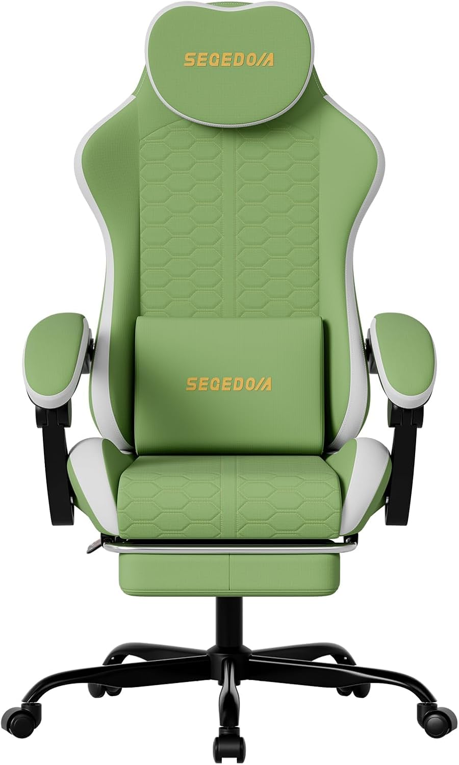 Honeycomb Embossed Gaming Chair with Footrest & Massage Lumbar Support, A...