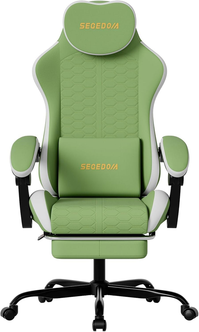 Honeycomb Embossed Gaming Chair with Footrest & Massage Lumbar Support, Adjustable Ergonomic Office Chair for Adults, 300 lbs (Green White)