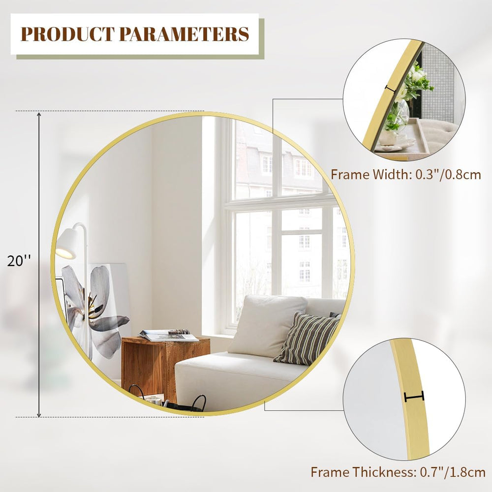 BEAUTYPEAK 20 Inch Round Mirror, Metal Frame Circle Mirror, Gold