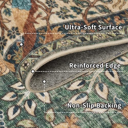 5x7 Washable Area Rug Vintage Animals Print Boho Indoor Carpet