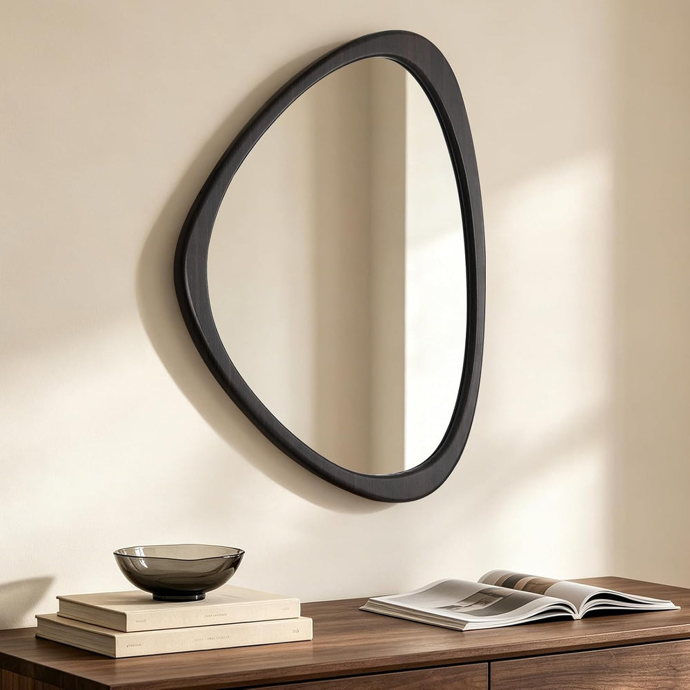 HOMECOOKIN 25 x 20 Asymmetrical Mirror, Irregular Wooden Wall Mirror for Bedr...