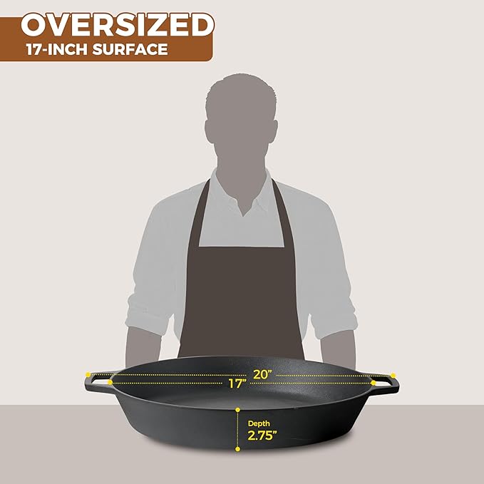 EDGING CASTING Pre-Seasoned Large Cast Iron Skillet 17 Inch, Dual Handle