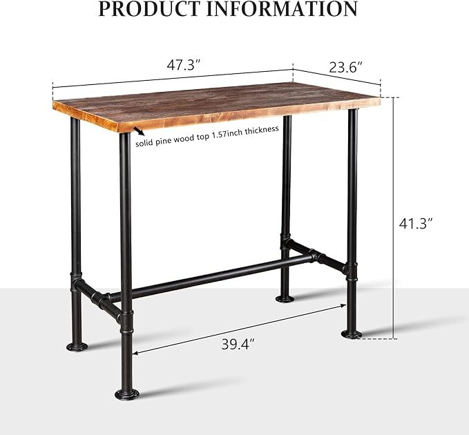 5 Pieces Industrial Dining Table Set Rustic Rectangular High Pub Table with C...