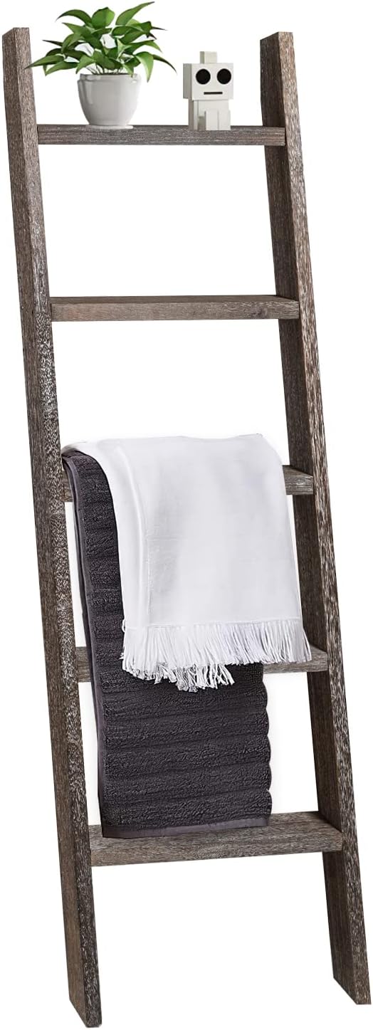 Natsukage Rustic Wooden Blanket Ladder - Farmhouse Decorative Ladder Shelf fo...