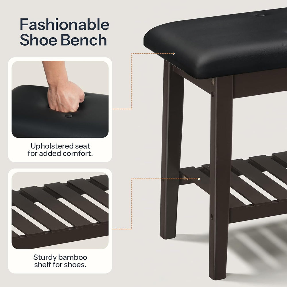 HOOBRO Dining Bench, Bamboo Dining Room Bench, 2-Tier Entryway Bench with PU ...