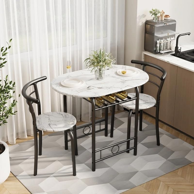 Shahoo 3-Piece Wooden Dining Table Set, Kitchen Breakfast Nook Sets with 2 Ch...