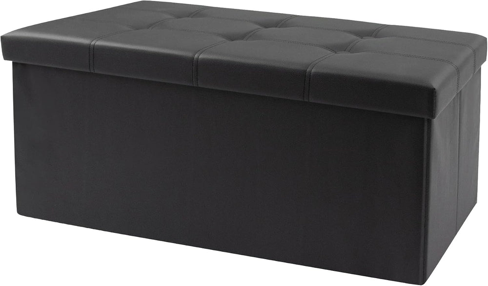 30 Inches Folding Storage Ottoman Bench, Faux Leather Footstool Ottoman, Stor...