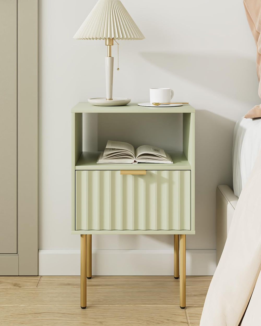 Nightstand,Modern Bedside Table with Gold Frame,Night Stand,Bedside Furniture...