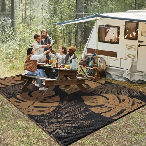 Garvee Outdoor Rug 8x10 Patio Waterproof Straw Plastic Reversible Mat Leaf Tr...