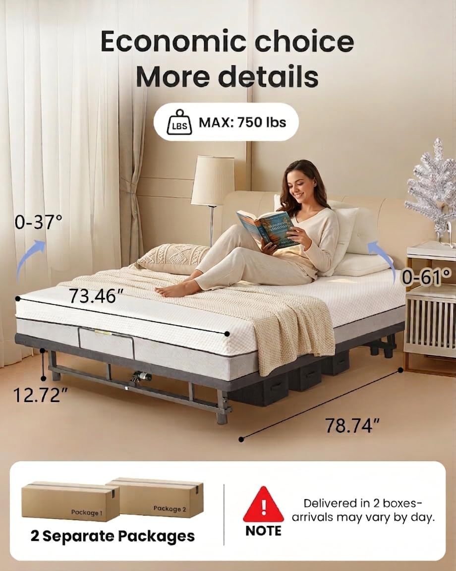 Mixcous King Adjustable Bed Frame with Zero Gravity Heavy Duty 750 lbs