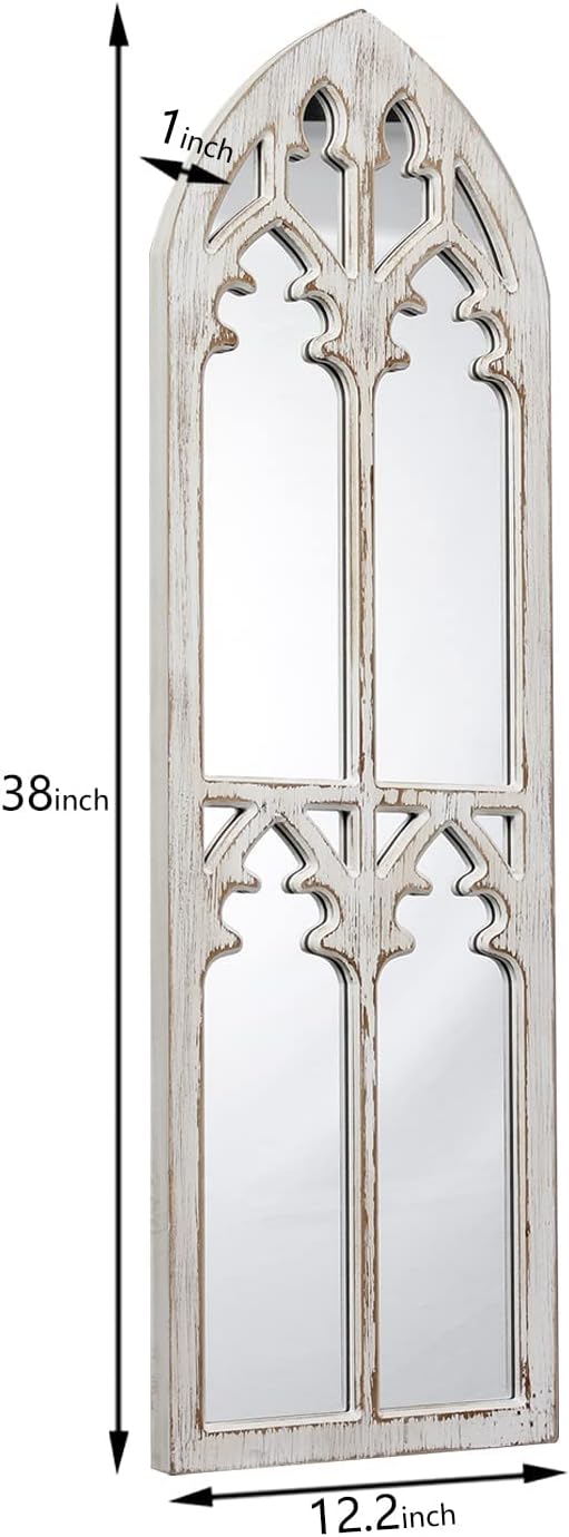 Farmhouse Wood Frame Arched Window Mirror 12 x 38 inches