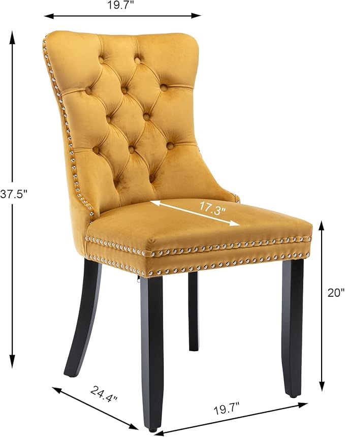 Velvet Dining Chairs Set of 4, Upholstered Dining Room Chairs with Back Ring ...
