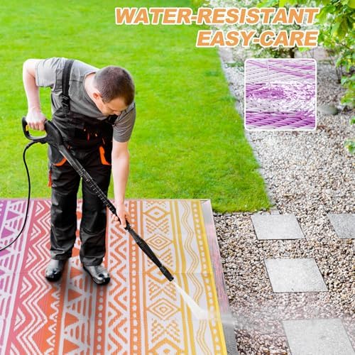 Lahome Outdoor Rug Waterproof, 5x8ft Outdoor Plastic Straw Rug for Camping