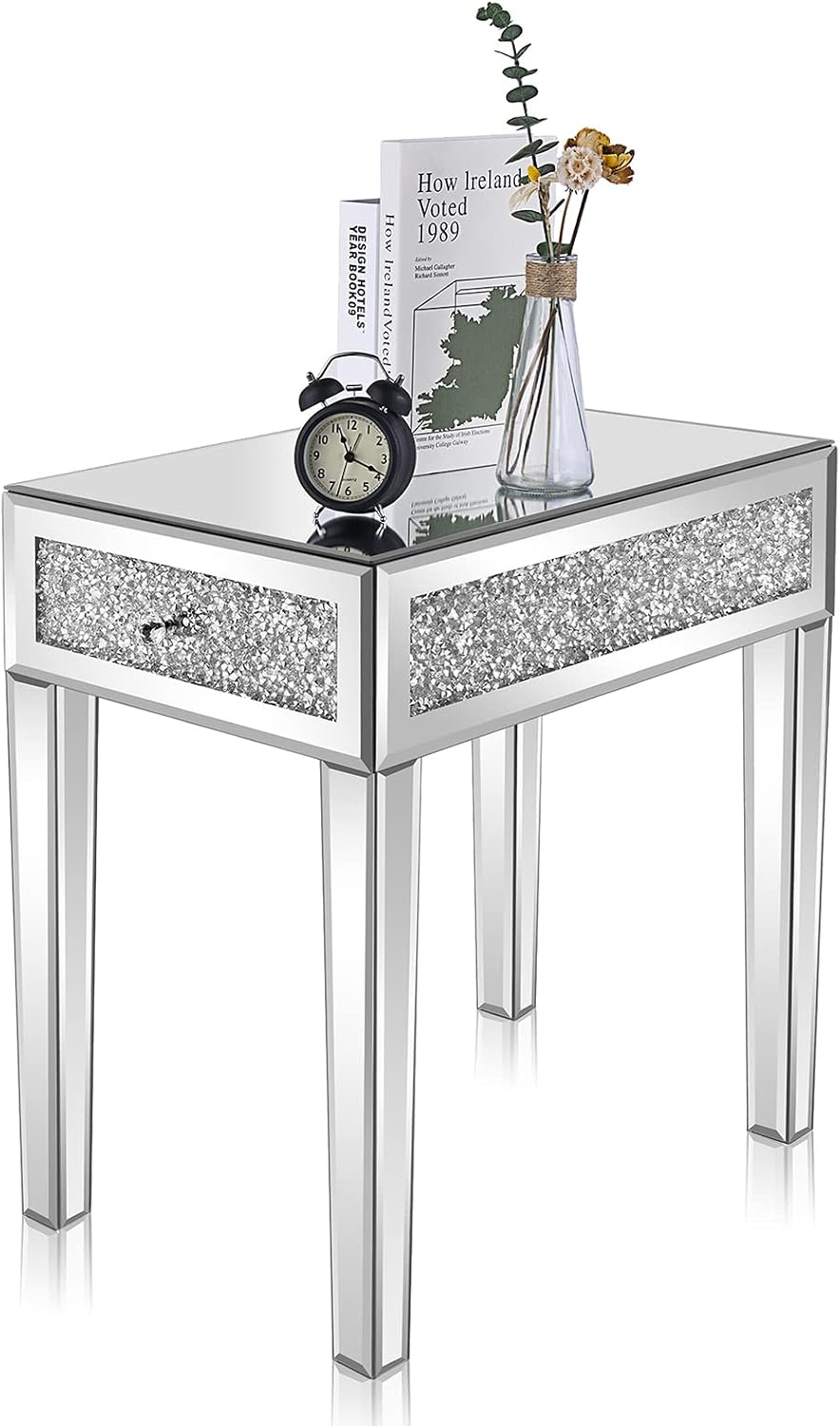 VINGLI Mirrored Narrow End Table Small Sofa/Couch/Bed Side Table with Storage...