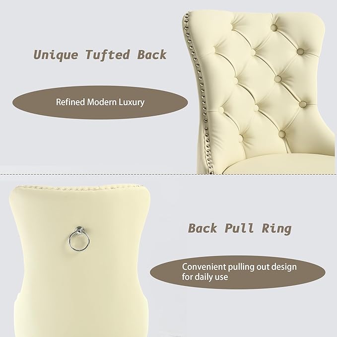 KCC Faux Leather Dining Chairs Set of 4, Upholstered High-end Tufted Dining R...
