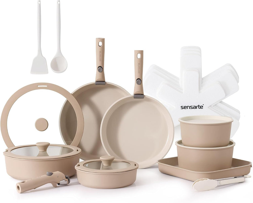SENSARTE 24 Piece Ceramic Pots and Pans Set, Nonstick Detachable Handle Cookware