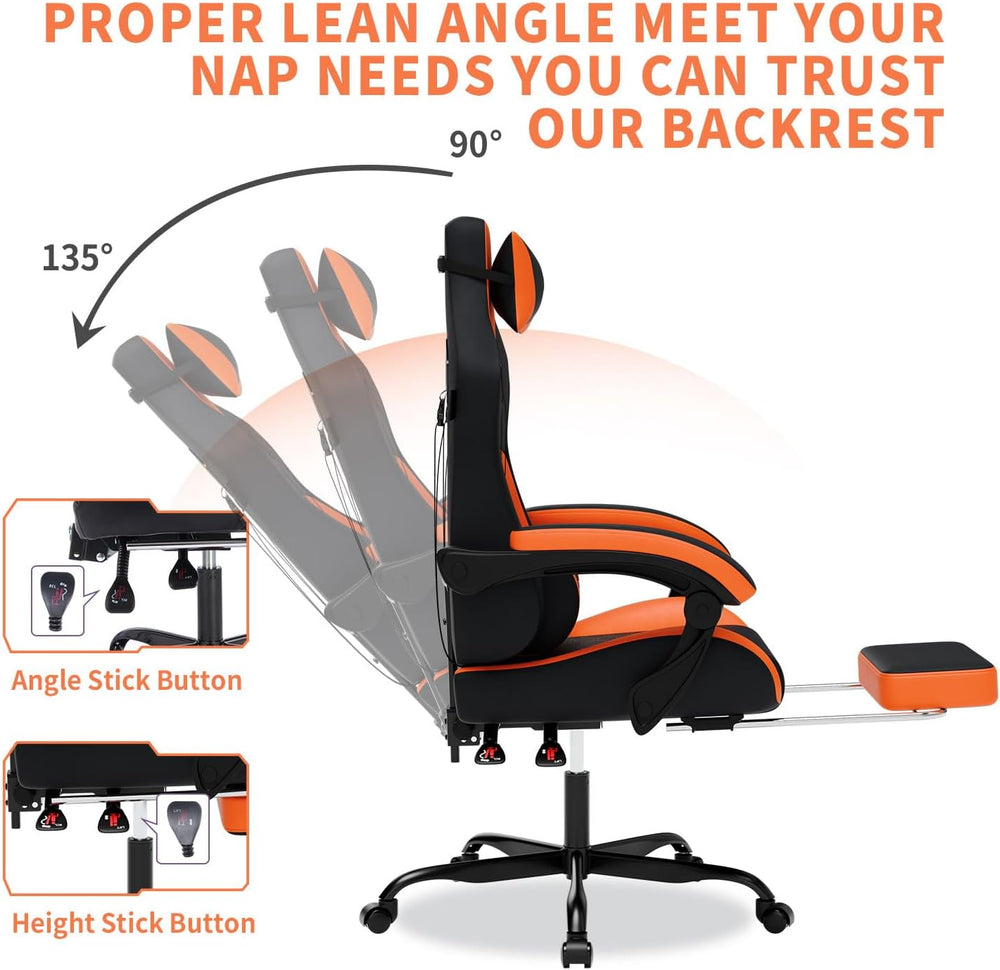 Gaming Chair with Massage,Ergonomic PC Gaming Chair with Footrest Comfortable...