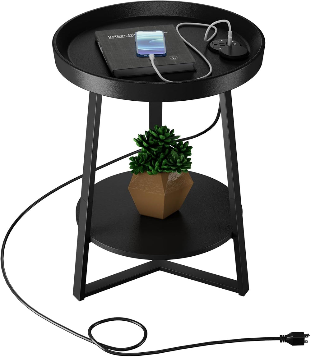 Gadroad Round End Table with Charging Station, USB Ports and Anti-Drop Fence,...