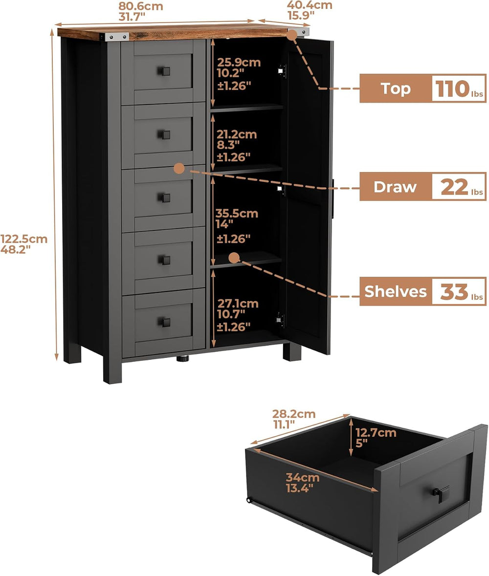 VVFLU Farmhouse White Dresser for Bedroom with 4 Drawers and 2 Barn Doors, Bl...