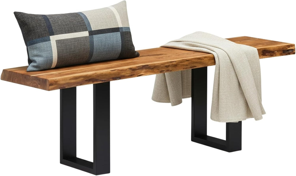 Alaterre Furniture Alpine Live Edge Solid Wood 48" Bench with Metal Legs...