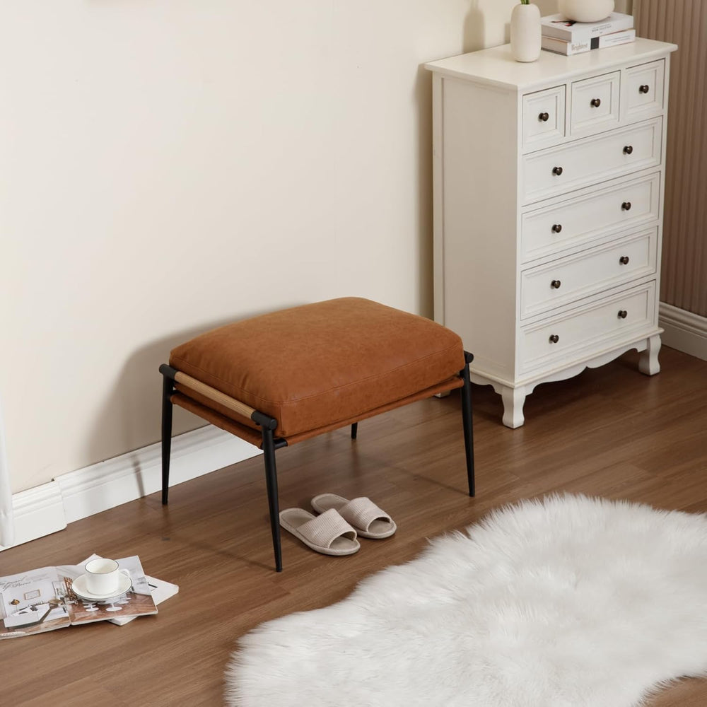 Ya-Home Mid-Century Ottoman, Soft PU Leather Entryway Bench Ottoman Foot Rest...