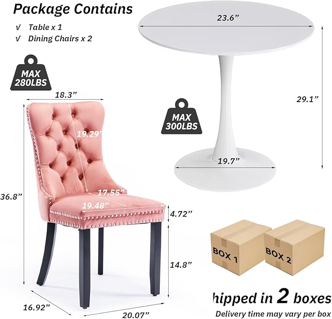 SoarFlash Kitchen Table and Chairs for 2, 24" Dining Table Set for 2 wit...