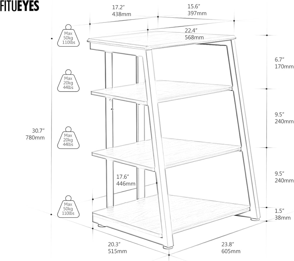 FITUEYES 4-Tier AV Media Stand Corner Shelf for Record Player Wooden Stereo C...