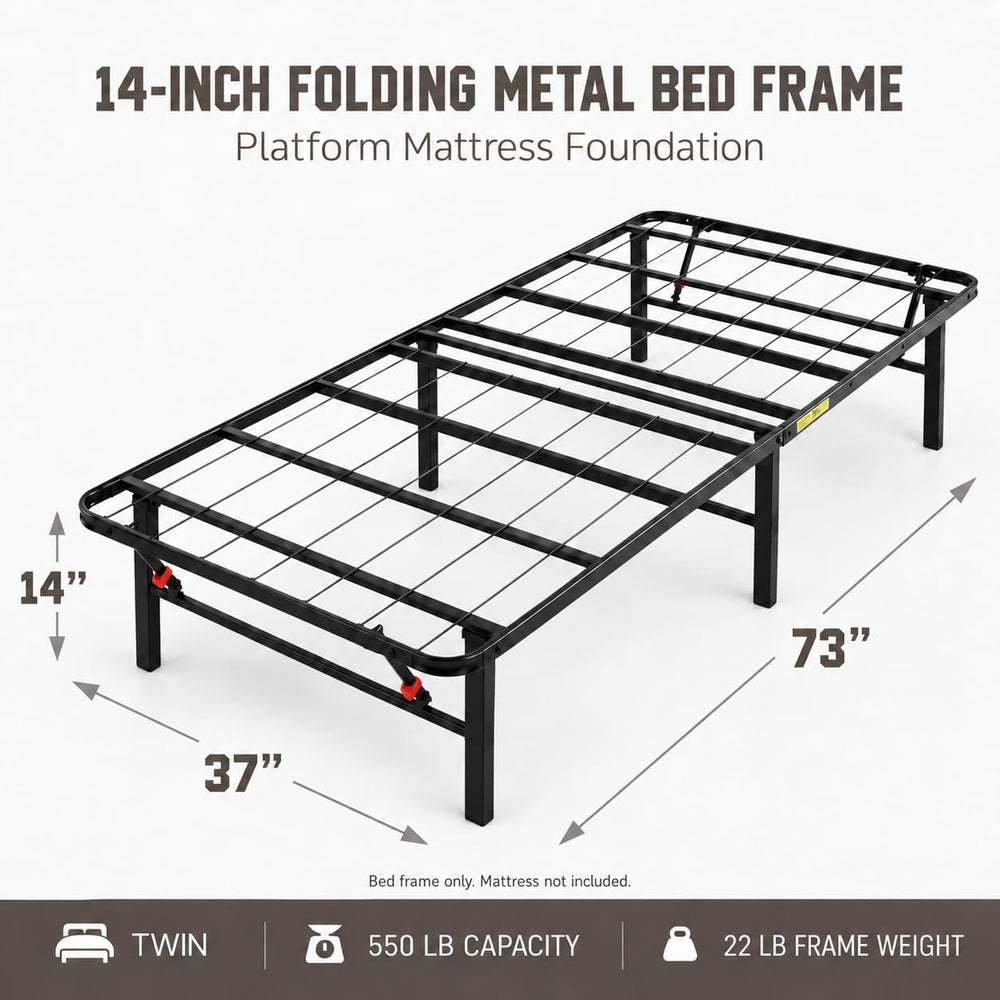 Hercules 14-Inch Heavy-Duty Metal Platform Bed Frame, Twin, Black