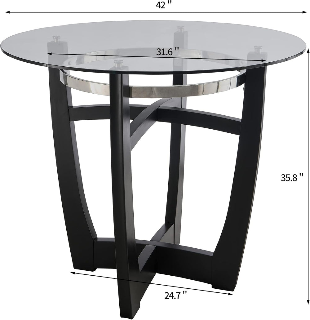 Glass Counter Height Bar Table Stools Set for 4, 42"D Table Set