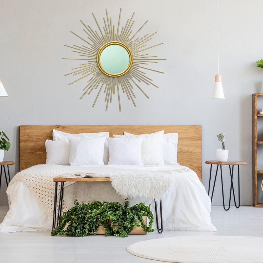24'' Gold Sunburst Wall Mirror Boho Home Decor Mordern Round Hanging ...