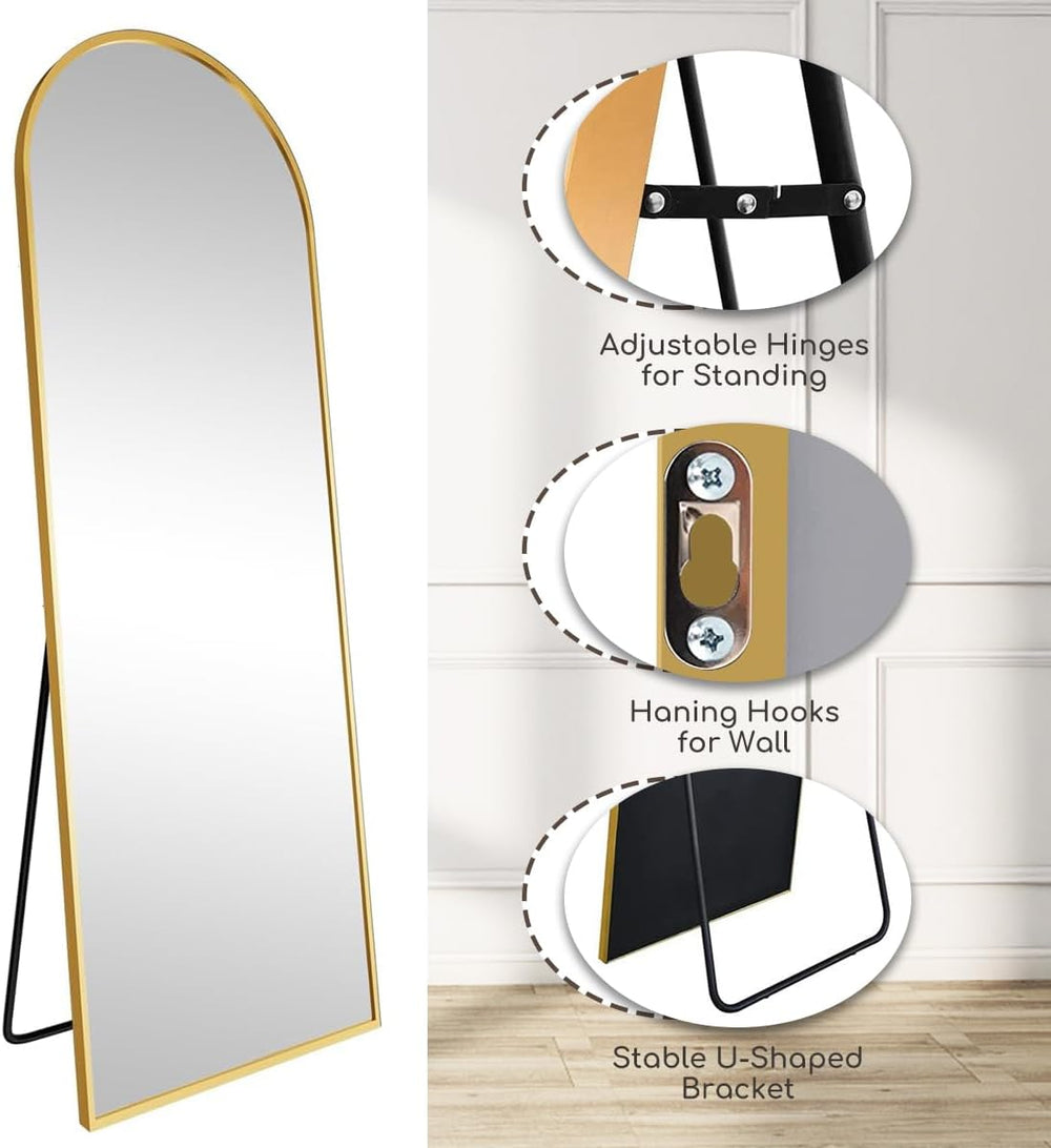 Arched Full Length Mirror, 70"x26" Free Standing Floor Mirror, Gold