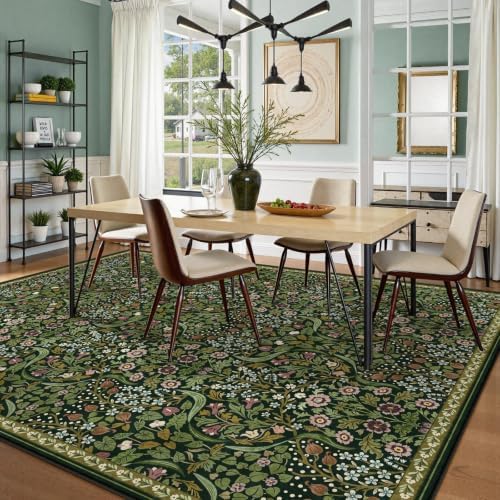 Moynesa Vintage Floral 9x12 Area Rugs, Green Washable Rugs for Living Room