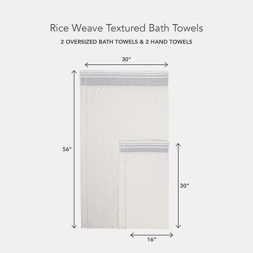 Texere 100% Organic Cotton Rice Weave Jacquard 700 GSM Luxury Bath Towel Set ...