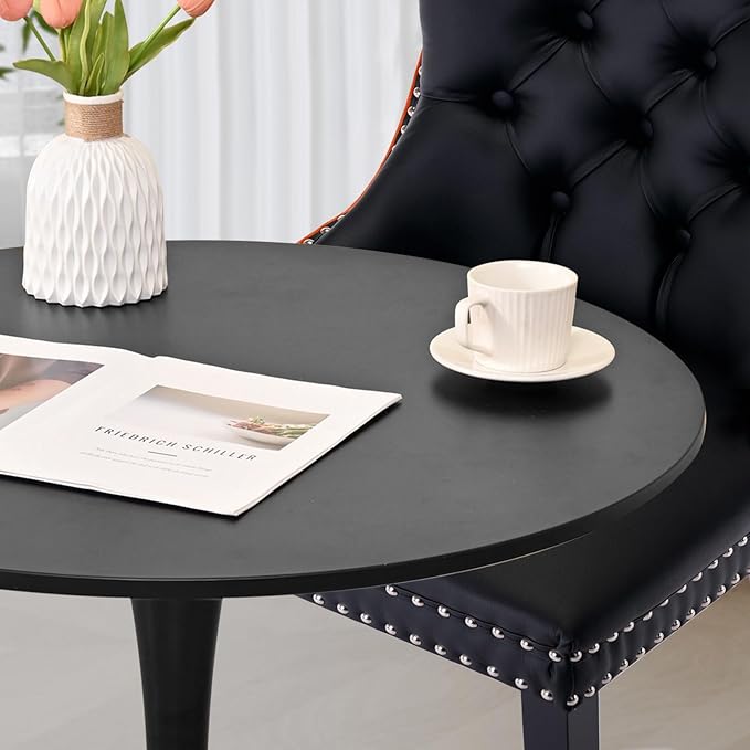 3-Pieces 31.5" Round Dining Table Set for 2, Black Dining Table & PU...