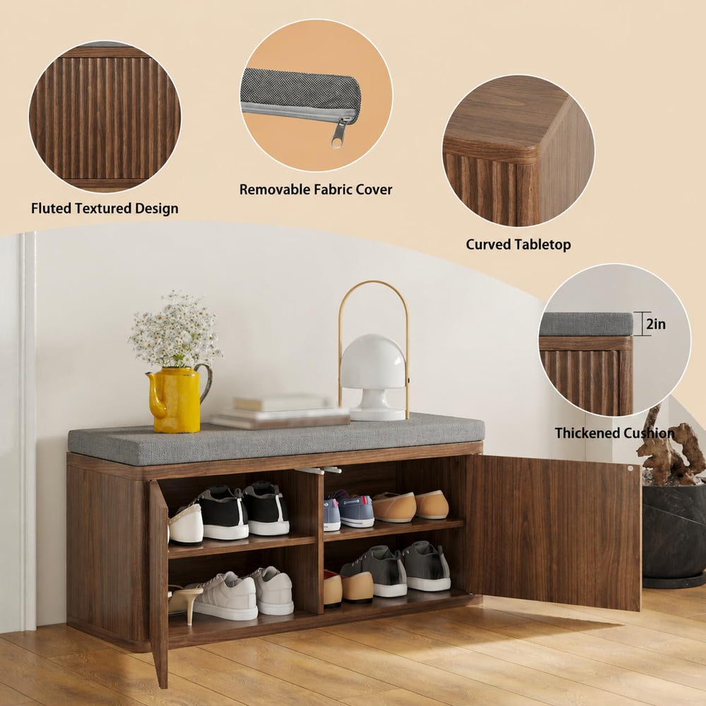 Entryway Shoe Storage Bench with 2" Cushion, 37.4" Small Bench with...