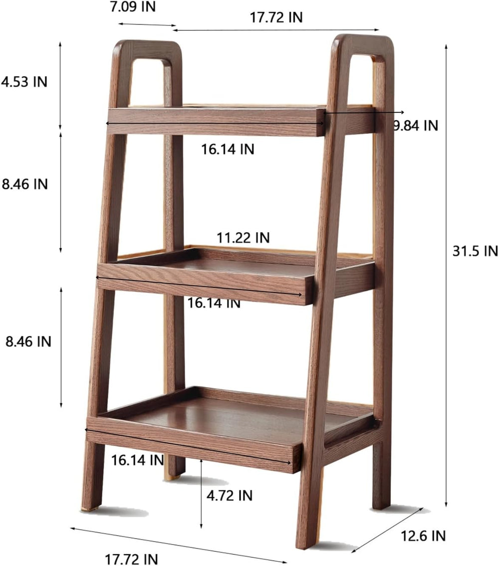 Solid Wood Ladder Shelf, 3 Tier Open Bookcase Storage Shelf | Space-saving ve...