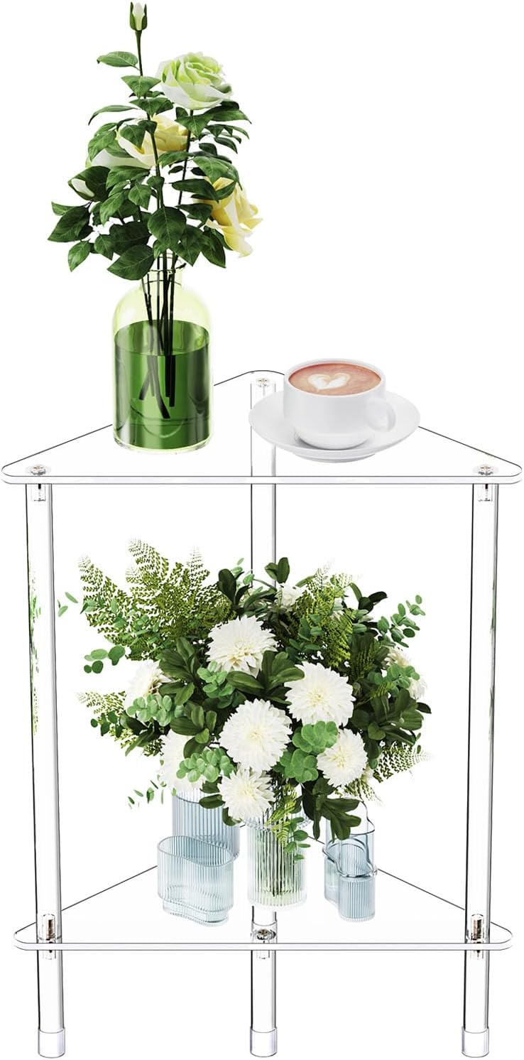 Clear Triangle Acrylic Side Table for Small Space, 11.81" L x 11.81"...