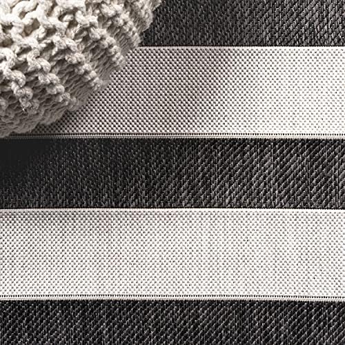 JONATHAN Y Wide Stripe Indoor Outdoor Area Rug 8X10 Black/Cream, Aveiro for B...