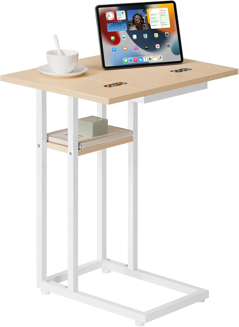 HOOBRO Foldable C Shaped End Table, C Shaped Side Table with Storage Shelf, S...