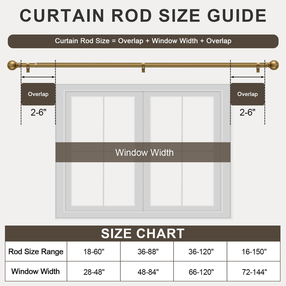 Warm Gold Curtain Rods for Windows 72-144 Inch Brass Heavy Duty